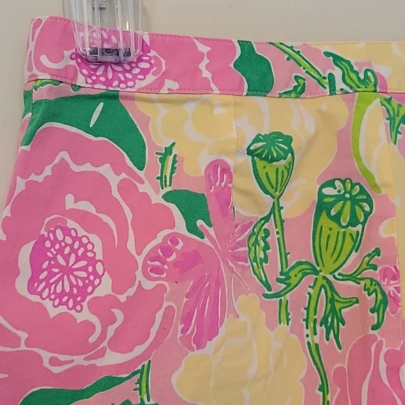 LILLY PULITZER Cropped Pink White Green Yellow Flower Print Pants Size 2 - Picture 6 of 13